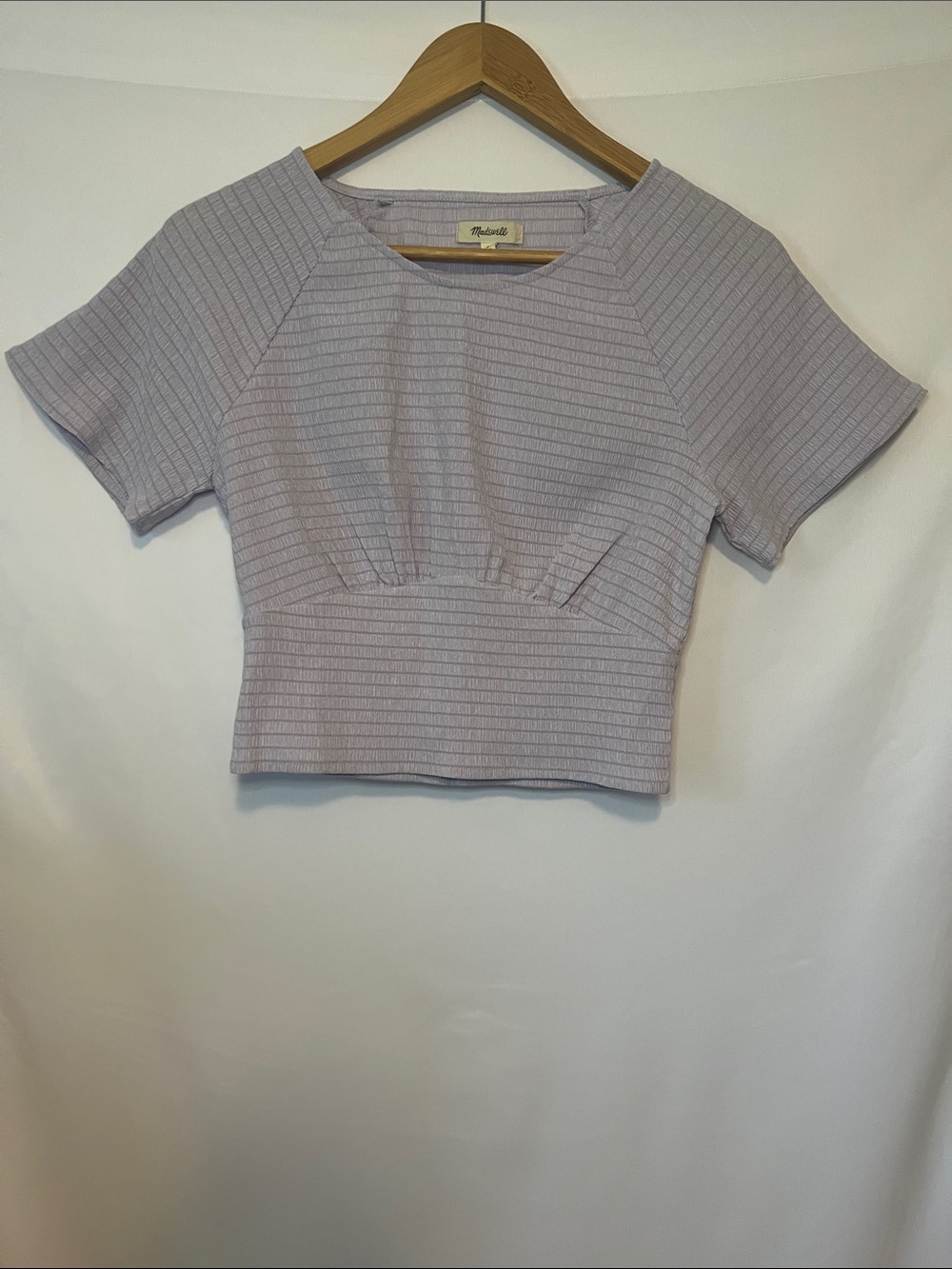Madewell Shirred Light Lavender/Purple Crewneck Short Sleeve Crinkle Crop Top Sm